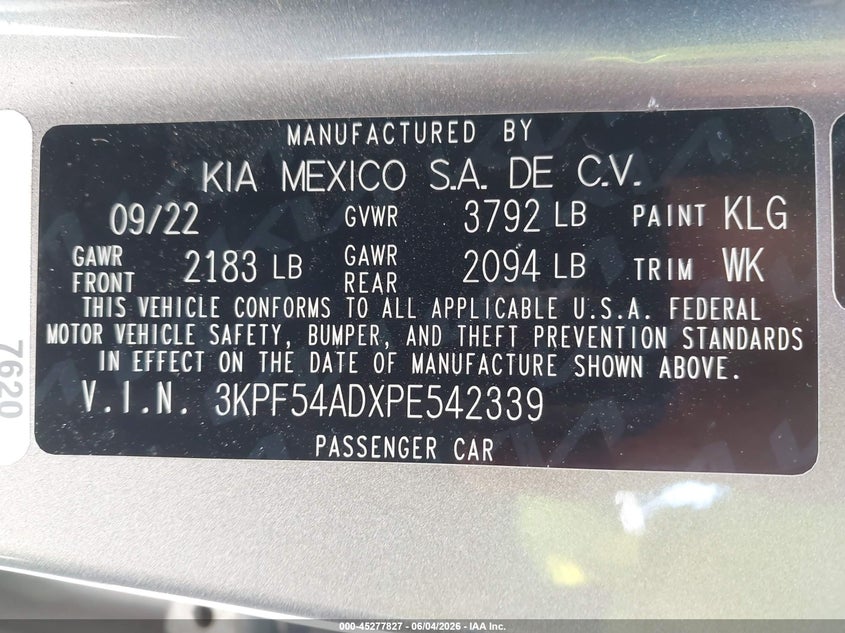 2023 Kia Forte Gt-Line VIN: 3KPF54ADXPE542339 Lot: 45277827