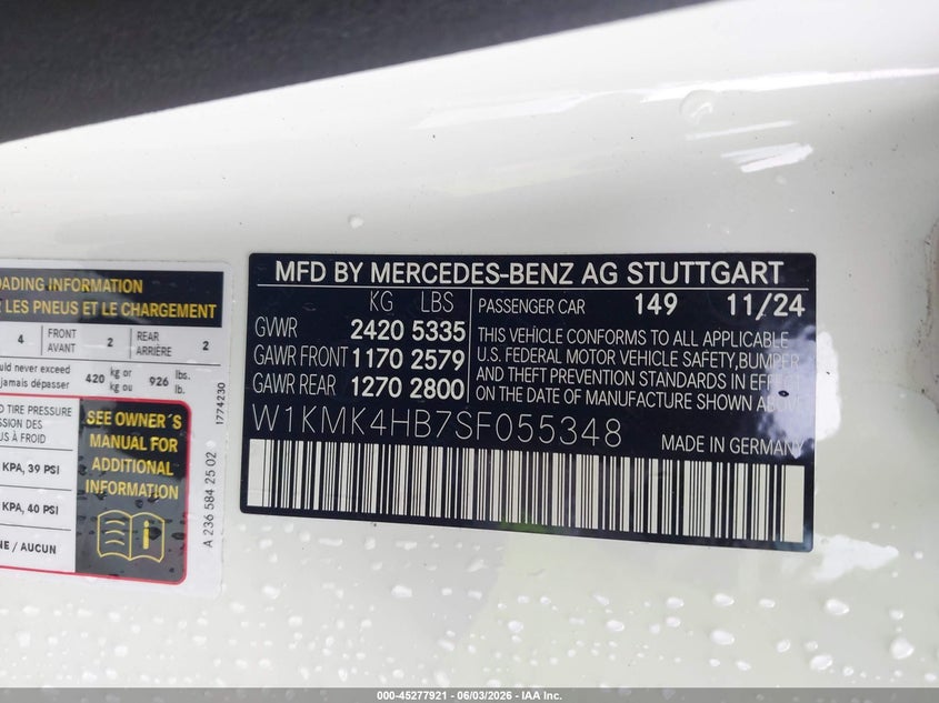 2025 Mercedes-Benz Cle 300 4Matic VIN: W1KMK4HB7SF055348 Lot: 45277921