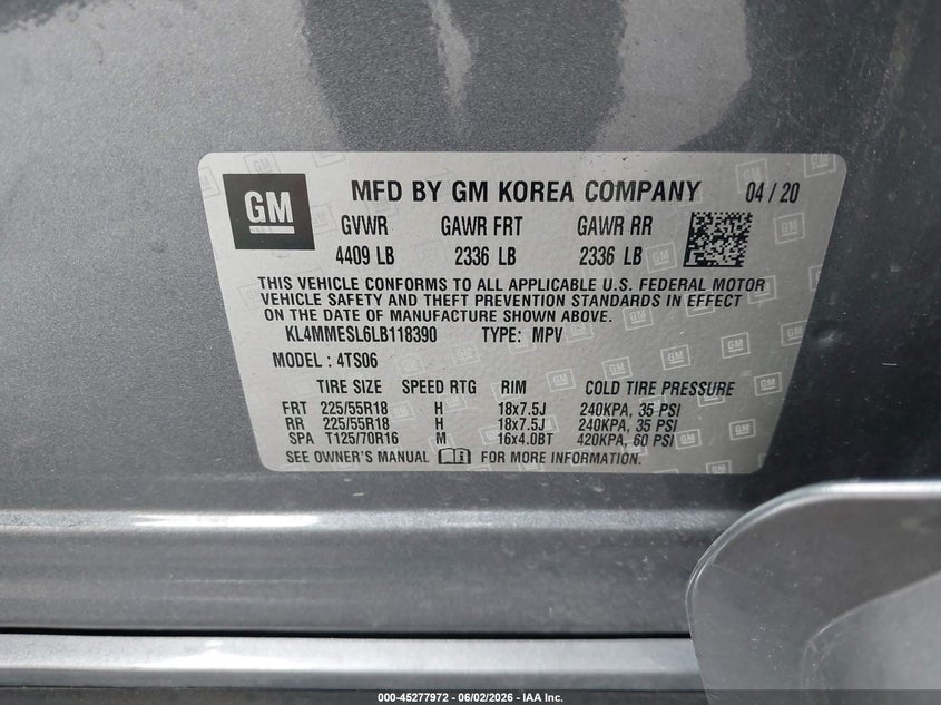 2020 Buick Encore Gx Awd Select VIN: KL4MMESL6LB118390 Lot: 45277972