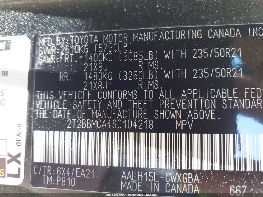 2025 Lexus Rx 350H Premium VIN: 2T2BBMCA4SC104218 Lot: 45278292