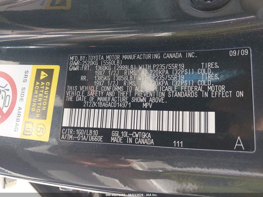 2010 Lexus Rx 350 VIN: 2T2ZK1BA6AC014971 Lot: 45278383