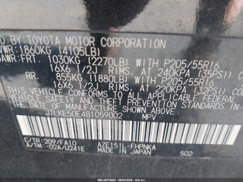 2008 Scion Xb VIN: JTLKE50E481059002 Lot: 45278403