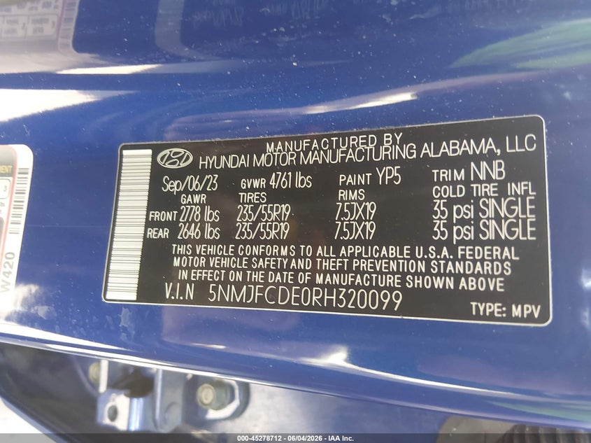 2024 Hyundai Tucson Sel VIN: 5NMJFCDE0RH320099 Lot: 45278712