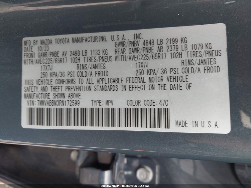 2024 Mazda Cx-50 2.5 S Preferred VIN: 7MMVABBM3RN172599 Lot: 45278731