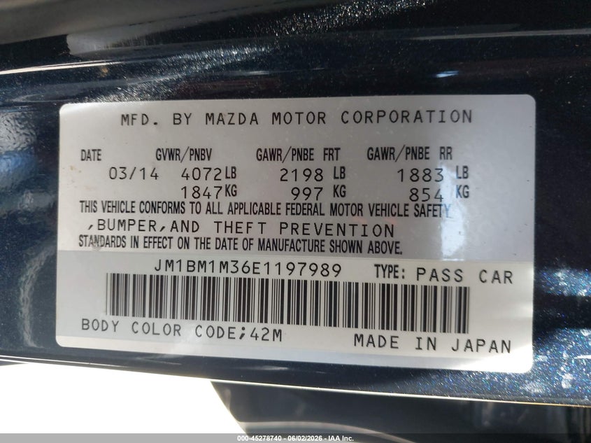 2014 Mazda Mazda3 S Grand Touring VIN: JM1BM1M36E1197989 Lot: 45278740
