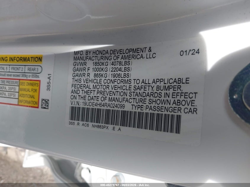 2024 Acura Integra A-Spec Technology VIN: 19UDE4H64RA024099 Lot: 45278767