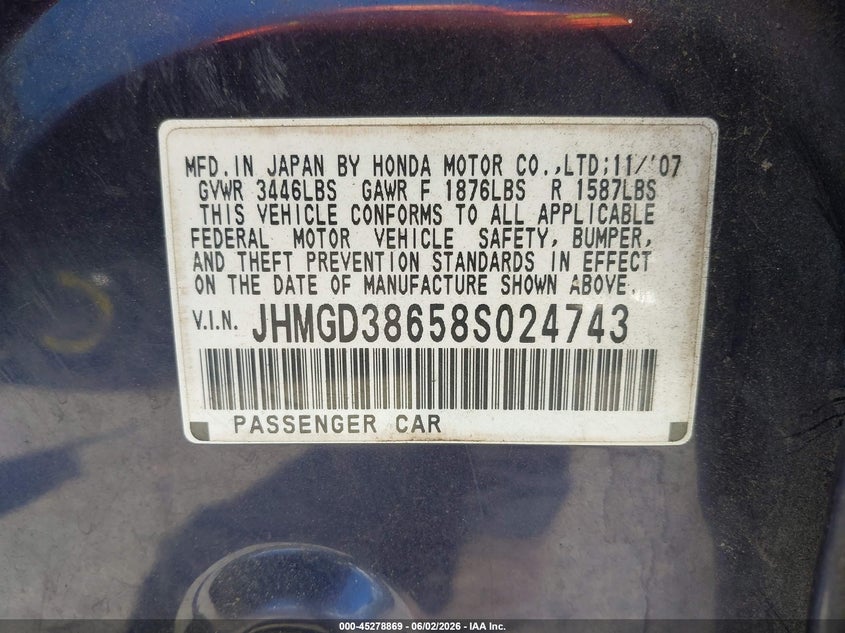 2008 Honda Fit Sport VIN: JHMGD38658S024743 Lot: 45278869