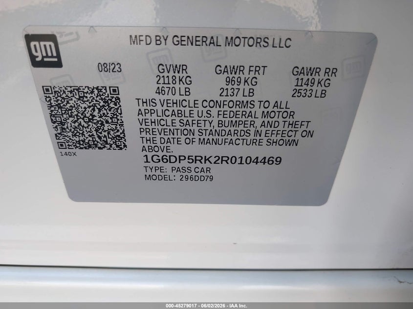 2024 Cadillac Ct5 Sport VIN: 1G6DP5RK2R0104469 Lot: 45279017