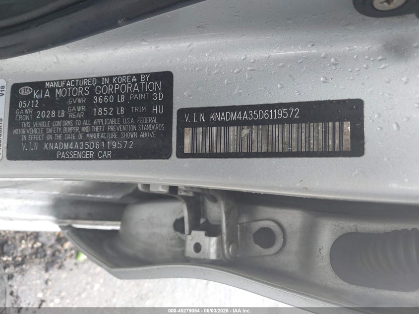 2013 Kia Rio Lx VIN: KNADM4A35D6119572 Lot: 45279054