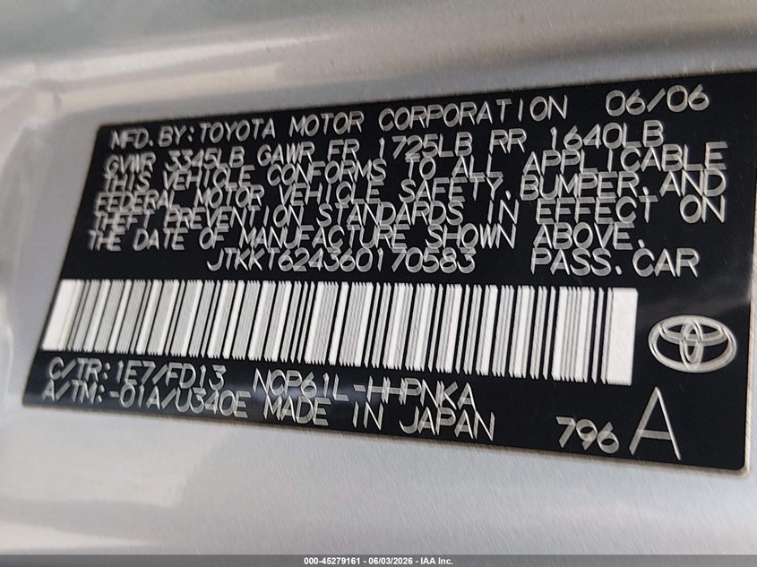 2006 Scion Xa VIN: JTKKT624360170583 Lot: 45279161