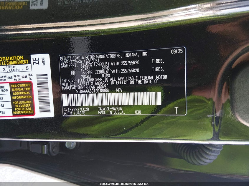 2026 Lexus Tx 350 VIN: 5TDAAAA69TS018086 Lot: 45279640