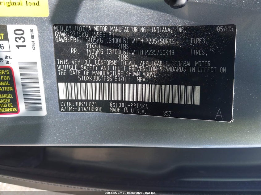 2015 Toyota Sienna Se 8 Passenger VIN: 5TDXK3DC1FS615970 Lot: 45279710