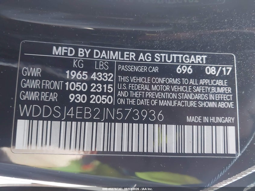 2018 Mercedes-Benz Cla 250 VIN: WDDSJ4EB2JN573936 Lot: 45279730
