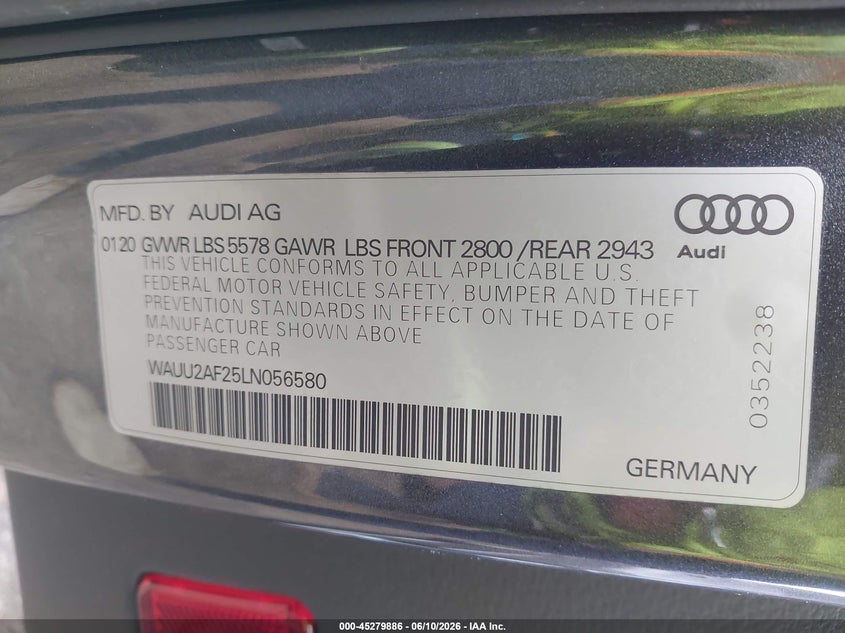 2020 Audi A7 Sportback Premium Plus 55 Tfsi Quattro S Tronic VIN: WAUU2AF25LN056580 Lot: 45279886