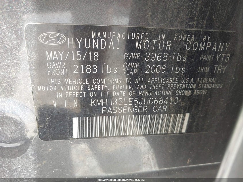 2018 Hyundai Elantra Gt VIN: KMHH35LE5JU068413 Lot: 45280028