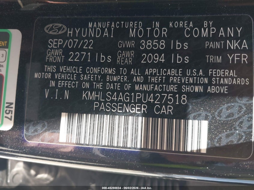 VIN KMHLS4AG1PU427518 2023 HYUNDAI ELANTRA SEL
