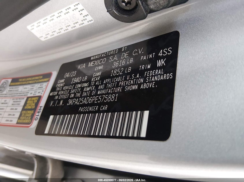 2023 Kia Rio 5-Door S VIN: 3KPA25AD6PE575881 Lot: 45280077