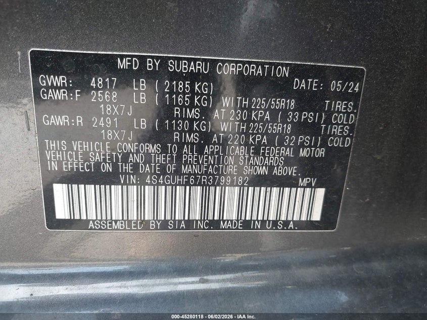 2024 Subaru Crosstrek Sport VIN: 4S4GUHF67R3799182 Lot: 45280118