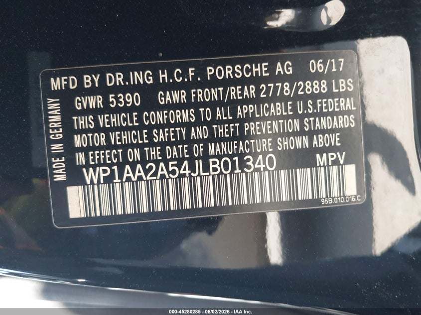 2018 Porsche Macan VIN: WP1AA2A54JLB01340 Lot: 45280285