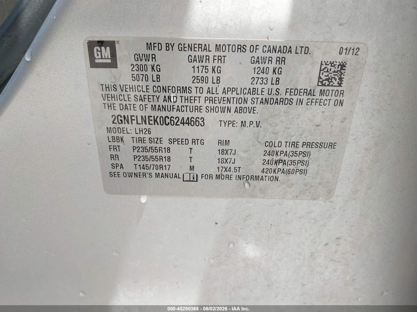 2012 Chevrolet Equinox 2.4 2Lt silver Lot 111045280368 Vin 2GNFLNEK0C6244663