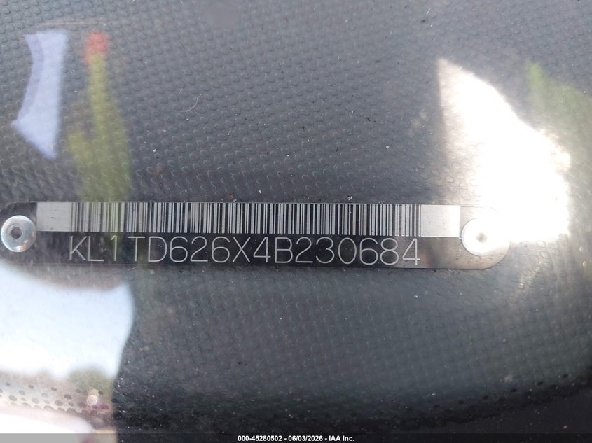 2004 Chevrolet Aveo VIN: KL1TD626X4B230684 Lot: 45280502