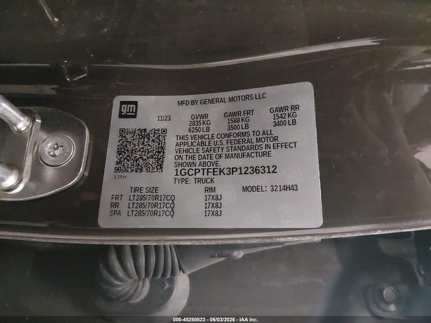 2023 Chevrolet Colorado 4Wd Short Box Zr2 VIN: 1GCPTFEK3P1236312 Lot: 45280523