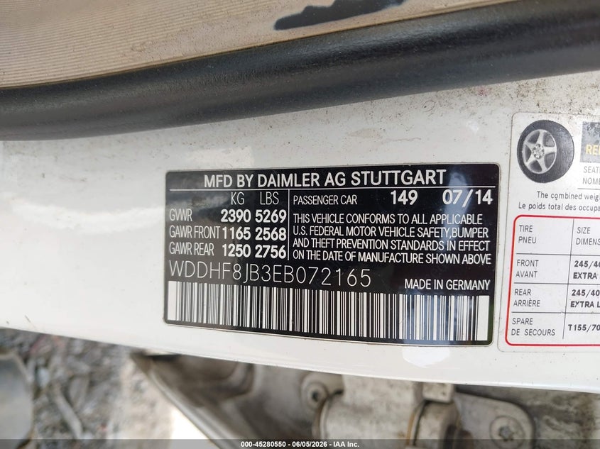 2014 Mercedes-Benz E 350 4Matic VIN: WDDHF8JB3EB072165 Lot: 45280550