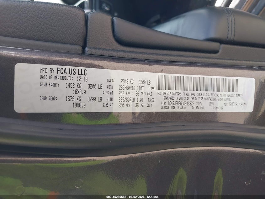 2020 Jeep Grand Cherokee Limited 4X4 VIN: 1C4RJFBG6LC243977 Lot: 45280588