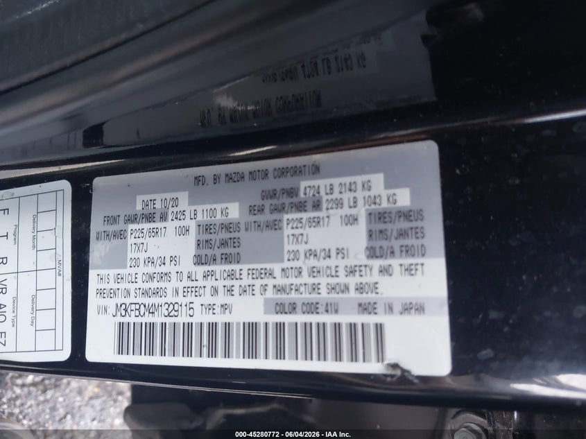 2021 Mazda Cx-5 Touring VIN: JM3KFBCM4M1329115 Lot: 45280772