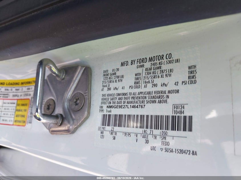 2020 FORD TRANSIT WAGON 2.0L I-4 DI, DOHC, VVT, 162HP