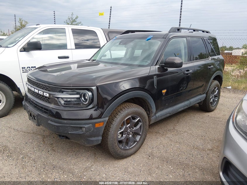 Vin: 3fmcr9d91mrb17605, lot: 45778930, ford bronco sport badlands 20212