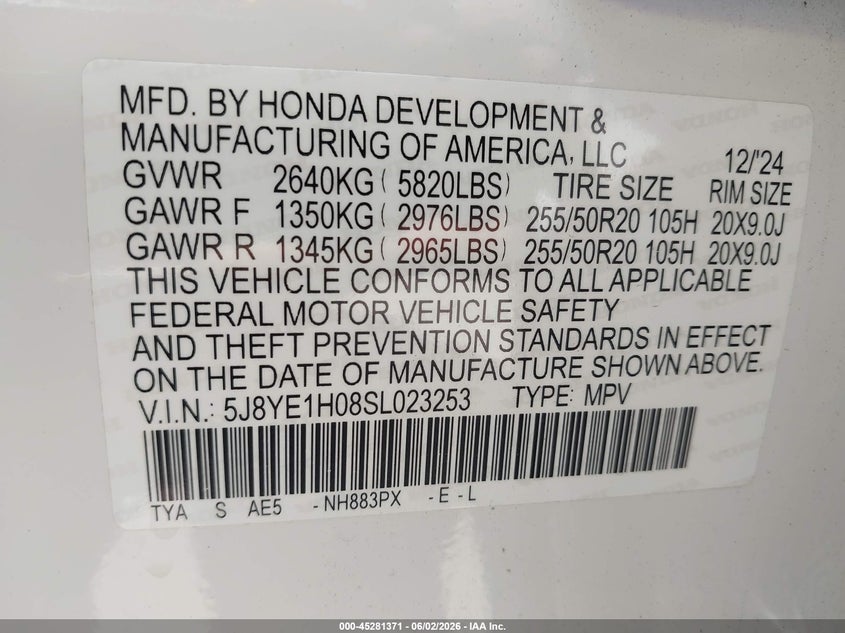 2025 Acura Mdx A-Spec VIN: 5J8YE1H08SL023253 Lot: 45281371