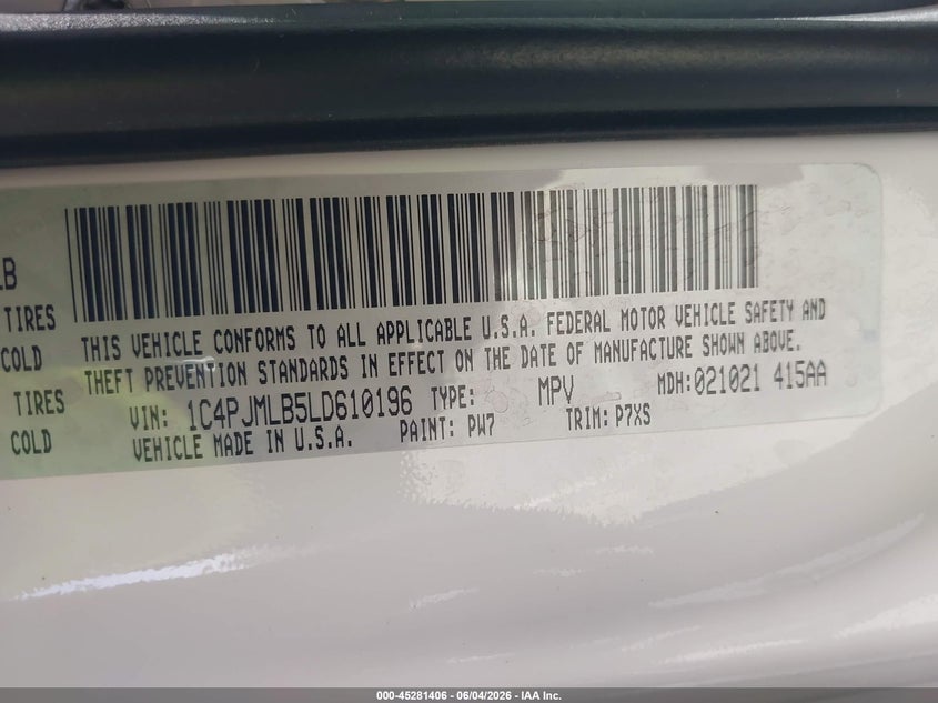 2020 Jeep Cherokee Latitude Plus 4X4 VIN: 1C4PJMLB5LD610196 Lot: 45281406