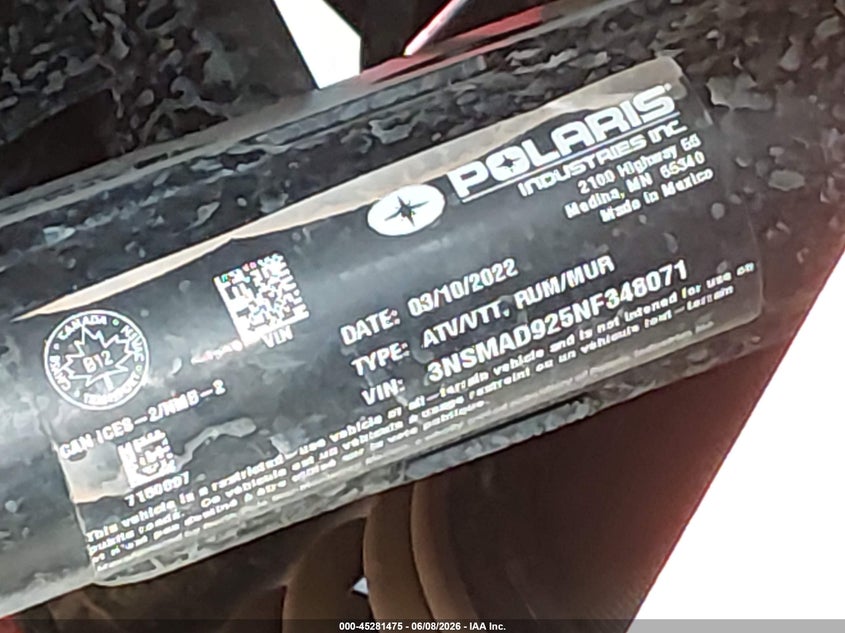 2022 Polaris Rzr Pro Xp Ultimate VIN: 3NSMAD925NF348071 Lot: 45281475