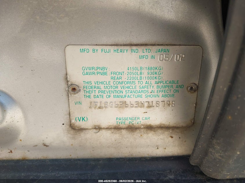 2003 Subaru Forester X VIN: JF1SG63663H718798 Lot: 45282368