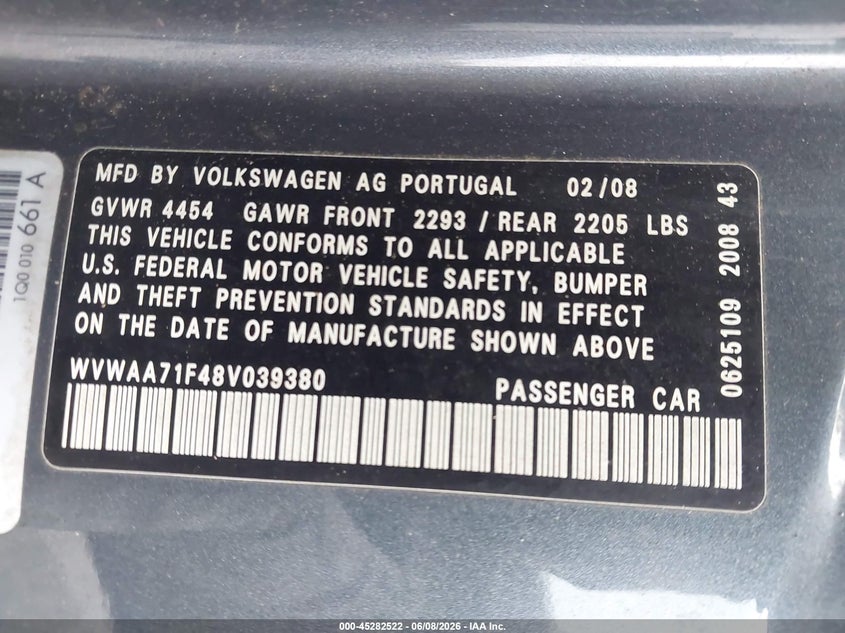 2008 Volkswagen Eos Komfort/Turbo VIN: WVWAA71F48V039380 Lot: 45282522