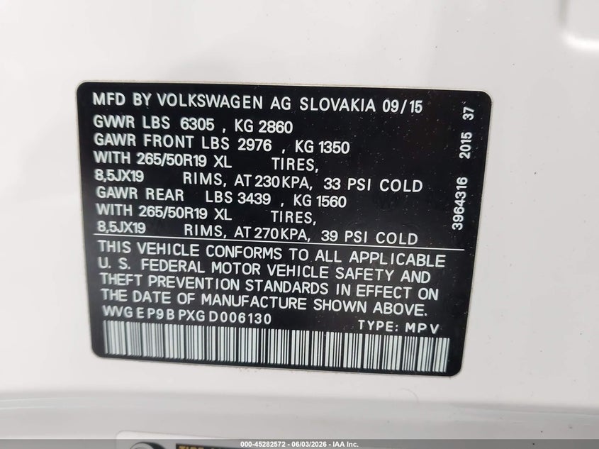 2016 Volkswagen Touareg Tdi Lux VIN: WVGEP9BPXGD006130 Lot: 45282572