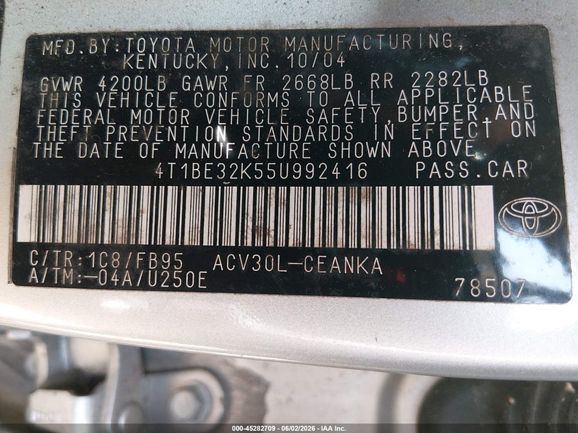 2005 Toyota Camry Le VIN: 4T1BE32K55U992416 Lot: 45282709