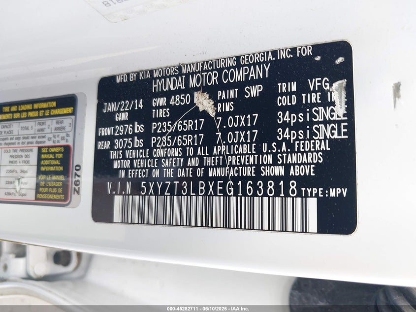 2014 Hyundai Santa Fe Sport 2.4L VIN: 5XYZT3LBXEG163818 Lot: 45282711