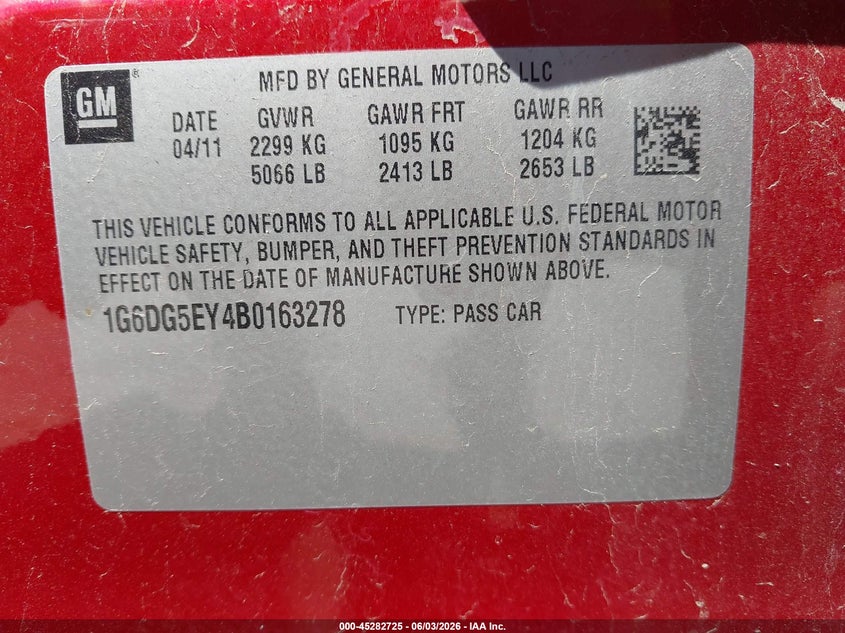 2011 Cadillac Cts Luxury VIN: 1G6DG5EY4B0163278 Lot: 45282725
