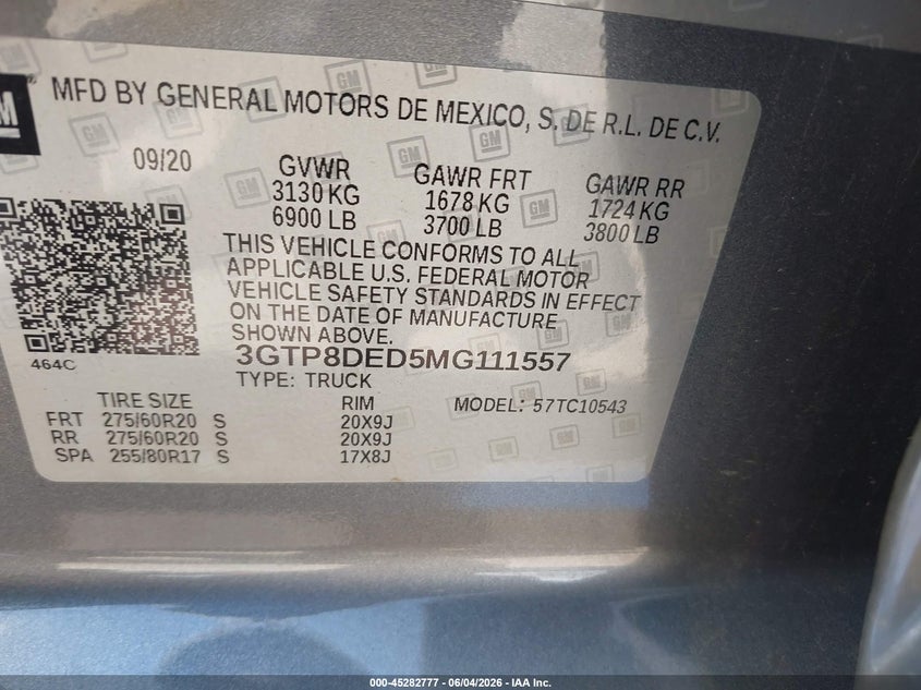 2021 GMC Sierra 1500 2Wd Short Box Slt VIN: 3GTP8DED5MG111557 Lot: 45282777