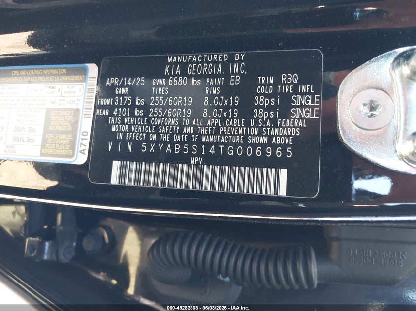 2026 Kia Ev9 Light Long Range VIN: 5XYAB5S14TG006965 Lot: 45282808