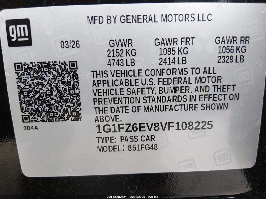 2027 CHEVROLET BOLT ELECTRIC(VIN: 1G1FZ6EV8VF108225