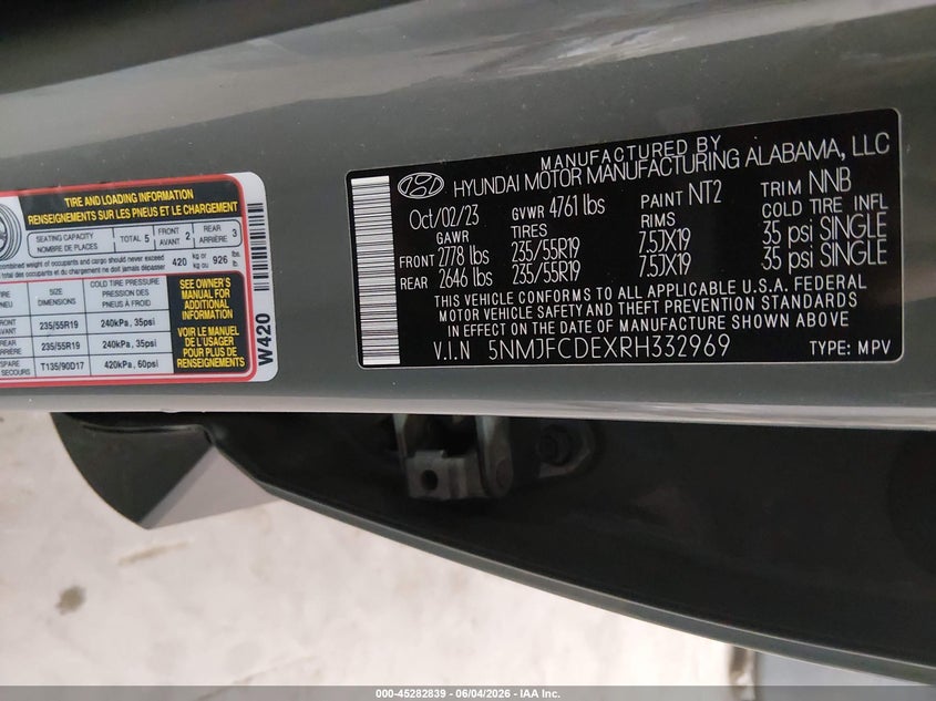 2024 Hyundai Tucson Sel VIN: 5NMJFCDEXRH332969 Lot: 45282839