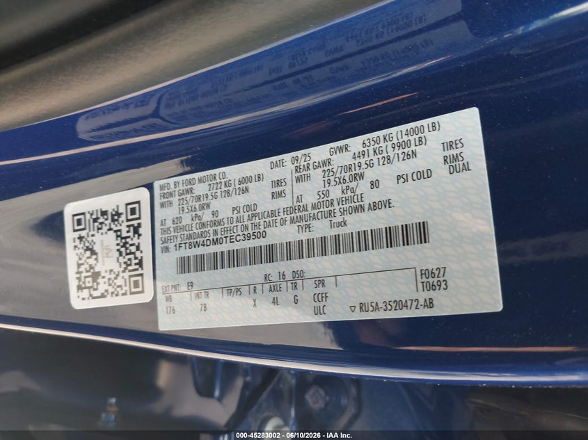 2026 Ford F-450 Platinum VIN: 1FT8W4DM0TEC39500 Lot: 45283002
