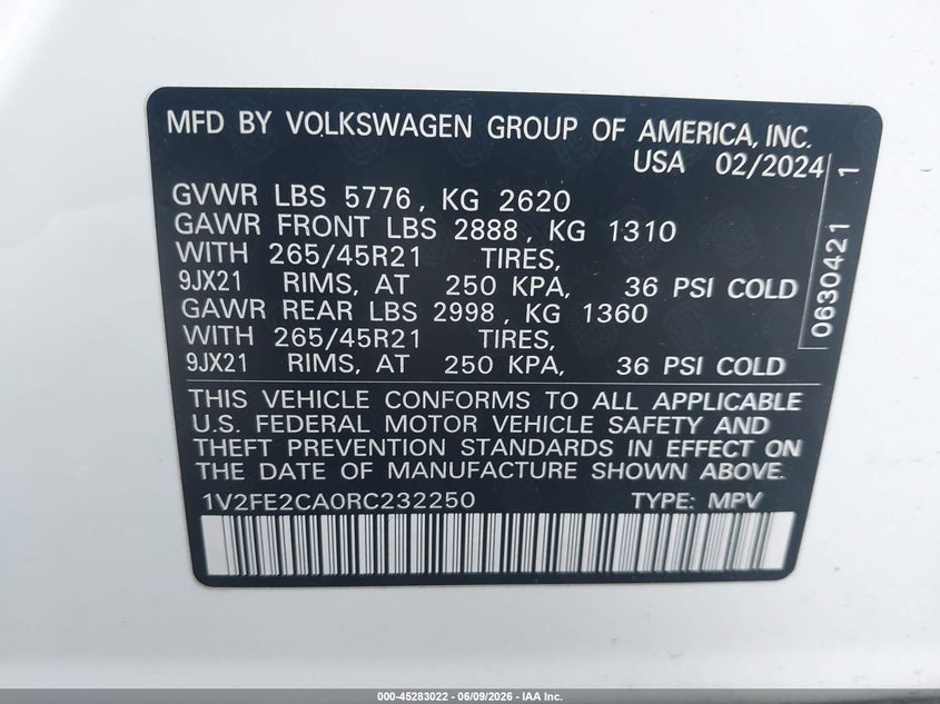 2024 Volkswagen Atlas Cross Sport 2.0T Sel Premium R-Line VIN: 1V2FE2CA0RC232250 Lot: 45283022