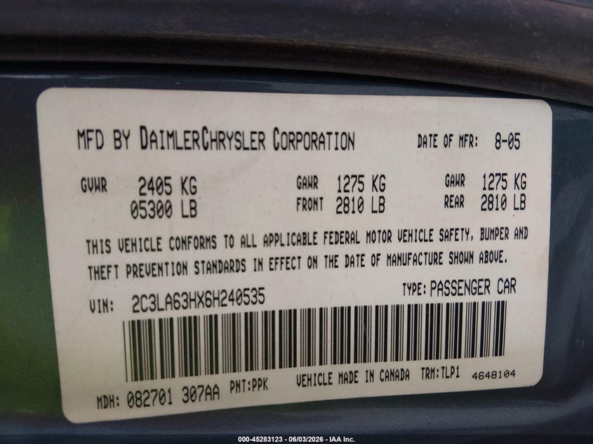 2006 Chrysler 300C VIN: 2C3LA63HX6H240535 Lot: 45283123