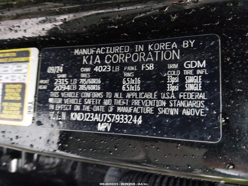 2025 Kia Soul Lx VIN: KNDJ23AU7S7933244 Lot: 45283223