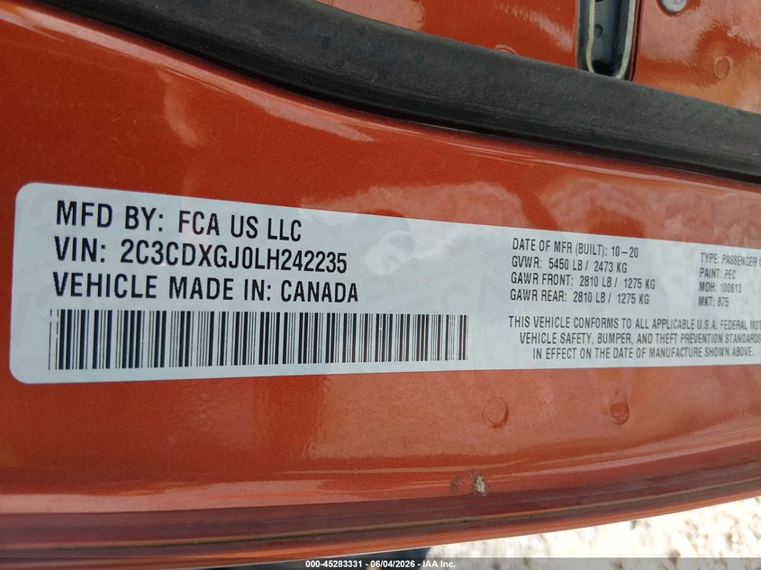 2020 Dodge Charger Scat Pack Rwd VIN: 2C3CDXGJ0LH242235 Lot: 45283331