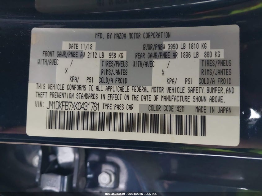 2019 Mazda Cx-3 Sport VIN: JM1DKFB7XK0431781 Lot: 45283439